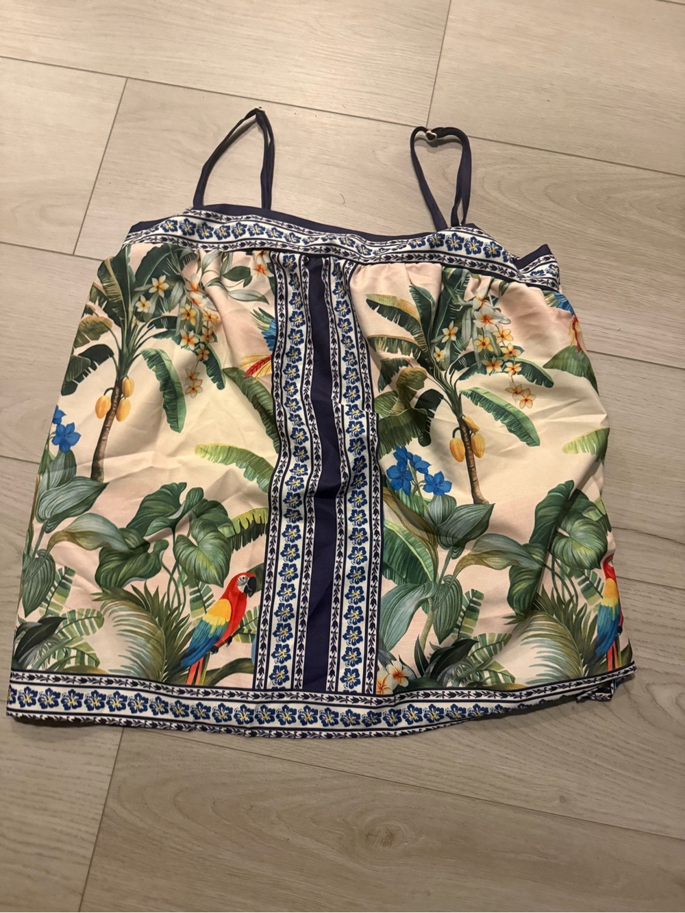 Tropical Parrot Print Cami Top - Cream & Green